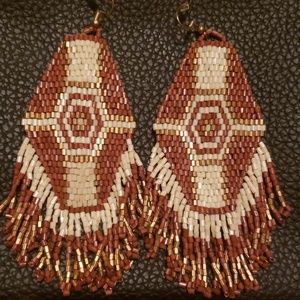 Rust Cream Bronze Beaded Boho Southwestern Earring